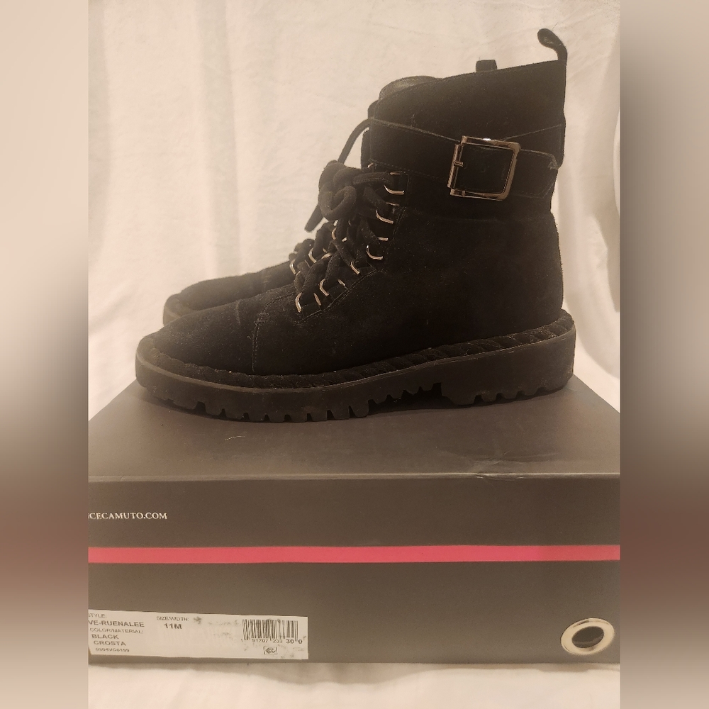 Vince Camuto Black Leather Suede Ruenalee Combat Boots Women Size 11